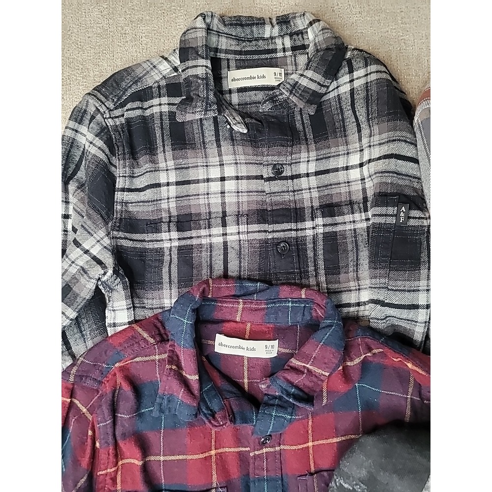 5 Abercrombie Kids Boys 9/10 Flannel Long Sleeve‎ Shirts Plaid & Sweatshirt EUC - Picture 4 of 15